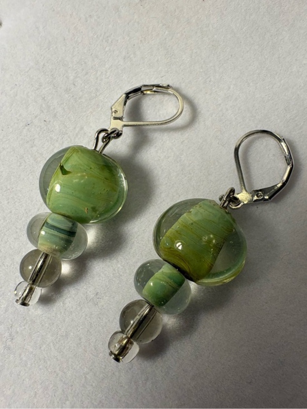 Green Murano Glass Bead Drop Earrings